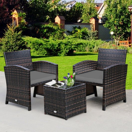  - 3 Pieces PE Rattan Wicker Furniture Set with Cushion Sofa Coffee Table for Garden - Outdoor Style Company