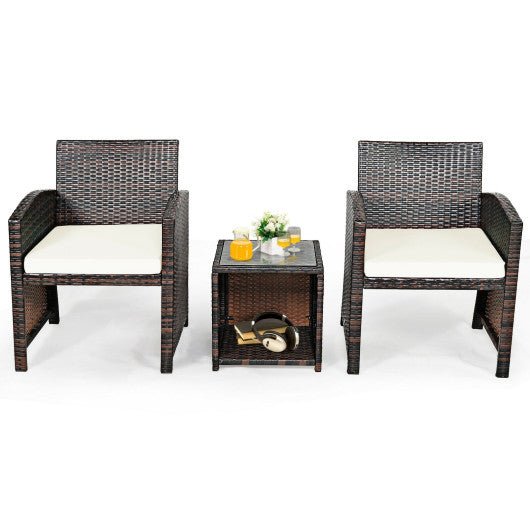  - 3 Pieces PE Rattan Wicker Furniture Set with Cushion Sofa Coffee Table for Garden - Outdoor Style Company