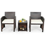  - 3 Pieces PE Rattan Wicker Furniture Set with Cushion Sofa Coffee Table for Garden - Outdoor Style Company