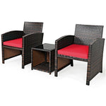  - 3 Pieces PE Rattan Wicker Furniture Set with Cushion Sofa Coffee Table for Garden - Outdoor Style Company