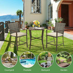  - 3 Pieces Rattan Bar Furniture Set with Slat Table and 2 Cushioned Stools - Outdoor Style Company