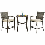  - 3 Pieces Rattan Bar Furniture Set with Slat Table and 2 Cushioned Stools - Outdoor Style Company