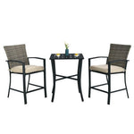  - 3 Pieces Rattan Bar Furniture Set with Slat Table and 2 Cushioned Stools - Outdoor Style Company