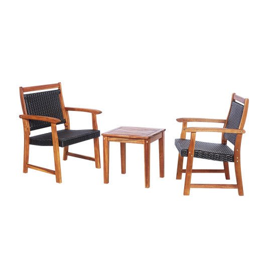  - 3 Pieces Rattan Bistro Set with Acacia Wood Frame for Garden - Outdoor Style Company