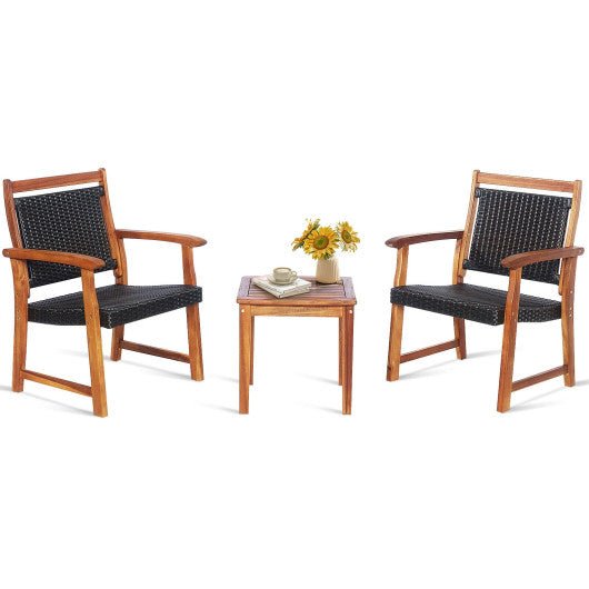  - 3 Pieces Rattan Bistro Set with Acacia Wood Frame for Garden - Outdoor Style Company