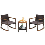  - 3 Pieces Rattan Rocking Bistro Set with Coffee Table and Cushions - Outdoor Style Company