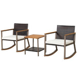  - 3 Pieces Rattan Rocking Bistro Set with Coffee Table and Cushions - Outdoor Style Company