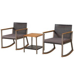  - 3 Pieces Rattan Rocking Bistro Set with Coffee Table and Cushions - Outdoor Style Company