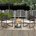  - 3 Pieces Rattan Rocking Bistro Set with Coffee Table and Cushions - Outdoor Style Company