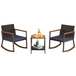  - 3 Pieces Rattan Rocking Bistro Set with Coffee Table and Cushions - Outdoor Style Company