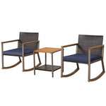  - 3 Pieces Rattan Rocking Bistro Set with Coffee Table and Cushions - Outdoor Style Company