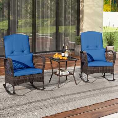  - 3 Pieces Rocking Bistro Set with 2 - Tier Coffee Table - Outdoor Style Company