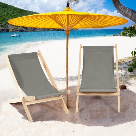  - 3 - Position Adjustable and Foldable Wood Beach Sling Chair with Free Cushion - Outdoor Style Company