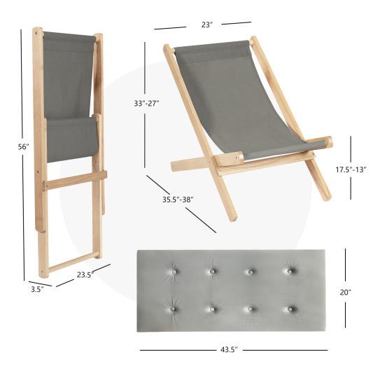  - 3 - Position Adjustable and Foldable Wood Beach Sling Chair with Free Cushion - Outdoor Style Company