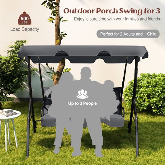  - 3 Seat Outdoor Patio Canopy Swing with Cushioned Steel Frame - Outdoor Style Company