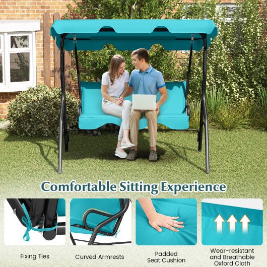  - 3 Seat Outdoor Patio Canopy Swing with Cushioned Steel Frame - Outdoor Style Company