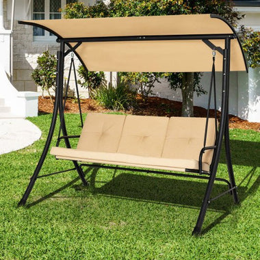  - 3 - Seat Outdoor Porch Swing with Adjustable Canopy and Padded Cushions - Outdoor Style Company