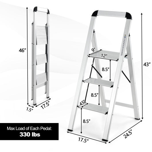  - 3 - Step Ladder Aluminum Folding Step Stool with Non - Slip Pedal and Footpads - Outdoor Style Company