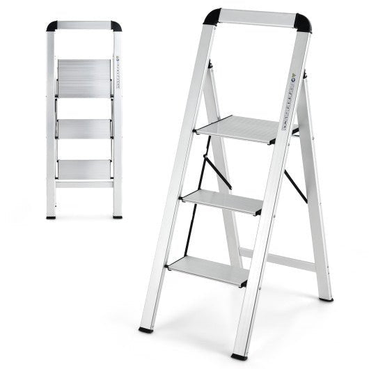  - 3 - Step Ladder Aluminum Folding Step Stool with Non - Slip Pedal and Footpads - Outdoor Style Company