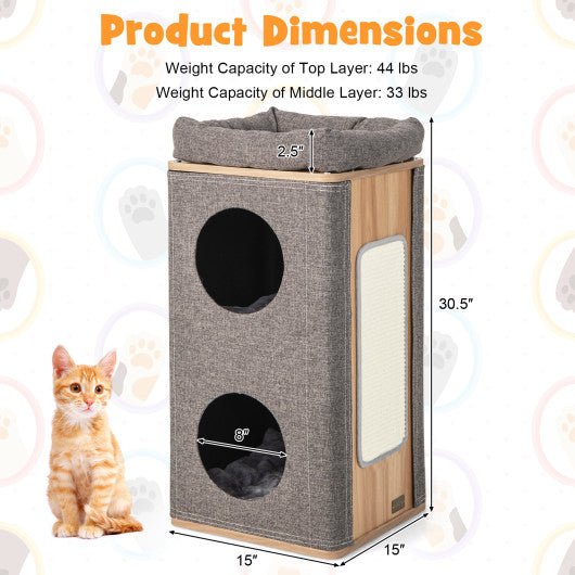  - 3 - Story Cat House with Scratching Board for Indoor Cats - Outdoor Style Company