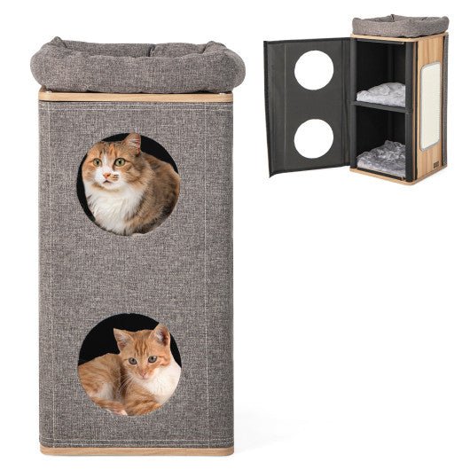  - 3 - Story Cat House with Scratching Board for Indoor Cats - Outdoor Style Company