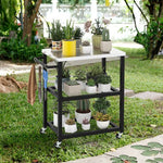  - 3 - Tier Foldable Outdoor Stainless Steel Food Prepare Dining Cart Table on Wheels - Outdoor Style Company