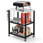  - 3 - Tier Foldable Outdoor Stainless Steel Food Prepare Dining Cart Table on Wheels - Outdoor Style Company