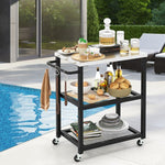  - 3 - Tier Foldable Outdoor Stainless Steel Food Prepare Dining Cart Table on Wheels - Outdoor Style Company