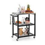  - 3 - Tier Foldable Outdoor Stainless Steel Food Prepare Dining Cart Table on Wheels - Outdoor Style Company