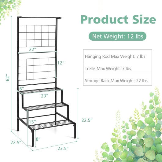  - 3 - Tier Hanging Plant Stand with Grid Panel Display Shelf - Outdoor Style Company