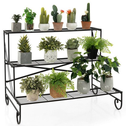  - 3 - Tier Mental Plant Stand with Grid Shelf - Outdoor Style Company