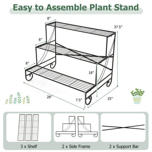  - 3 - Tier Mental Plant Stand with Grid Shelf - Outdoor Style Company