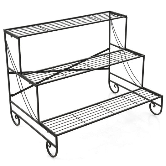  - 3 - Tier Mental Plant Stand with Grid Shelf - Outdoor Style Company