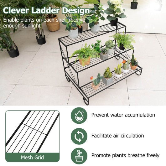  - 3 - Tier Mental Plant Stand with Grid Shelf - Outdoor Style Company