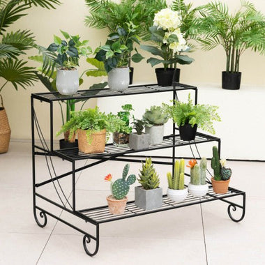  - 3 - Tier Mental Plant Stand with Grid Shelf - Outdoor Style Company