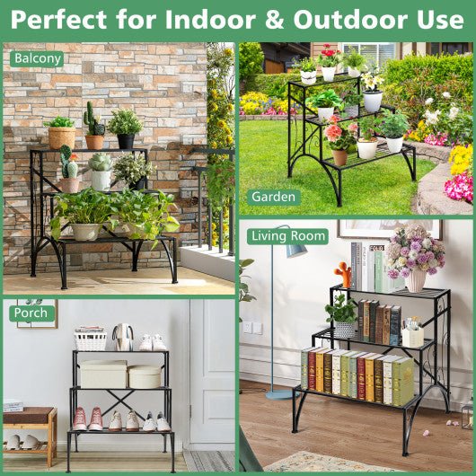  - 3 - Tier Metal Plant Rack Garden Shelf in Stair Style - Outdoor Style Company