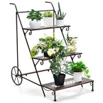  - 3 - Tier Metal Plant Stand with Wheels and Handle for Balcony - Outdoor Style Company