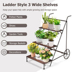  - 3 - Tier Metal Plant Stand with Wheels and Handle for Balcony - Outdoor Style Company