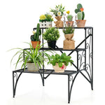  - 3 - Tier Metal Plant Stand with Widened Grid Shelf for Porch Garden - Outdoor Style Company