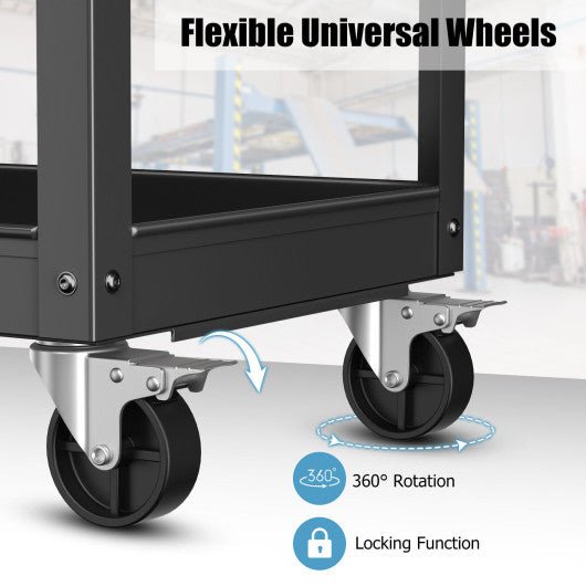  - 3 - Tier Metal Utility Cart Trolley Tool with Flat Handle and 2 Lockable Universal Wheels - Outdoor Style Company