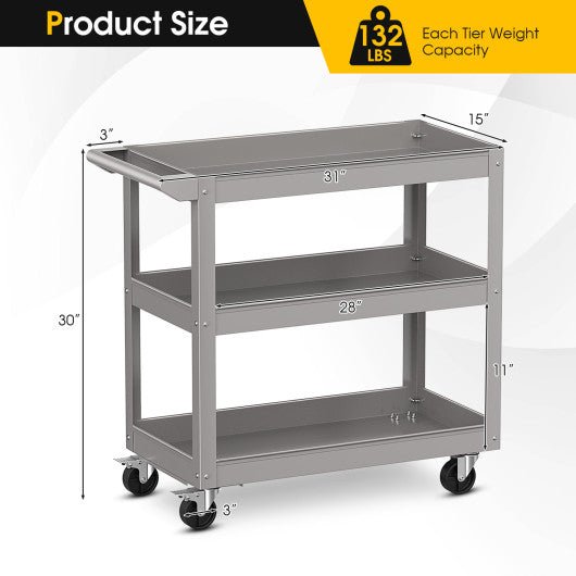  - 3 - Tier Metal Utility Cart Trolley Tool with Flat Handle and 2 Lockable Universal Wheels - Outdoor Style Company