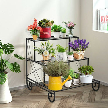  - 3 Tier Outdoor Metal Garden Planter Holder Shelf - Outdoor Style Company