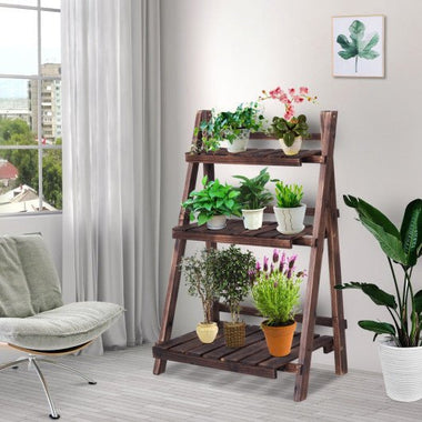  - 3 Tier Outdoor Wood Design Folding Display Flower Stand - Outdoor Style Company