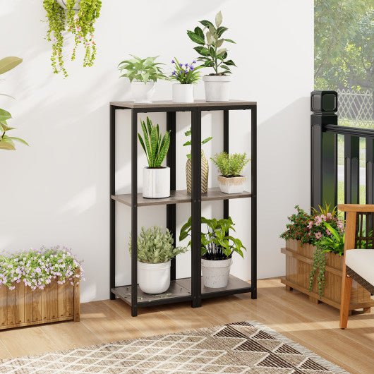  - 3 - Tier Tall Metal Plant Stand Corner Plant Holder with Anti - tipping Device - Black & Gray - Outdoor Style Company