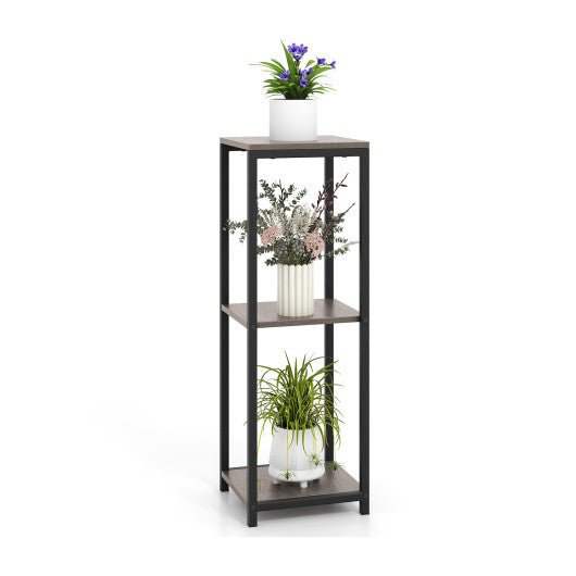  - 3 - Tier Tall Metal Plant Stand Corner Plant Holder with Anti - tipping Device - Black & Gray - Outdoor Style Company