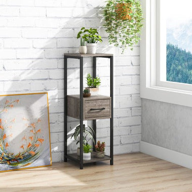  - 3 Tier Tall Metal Plant Stand with Drawer for Balcony Office - Outdoor Style Company