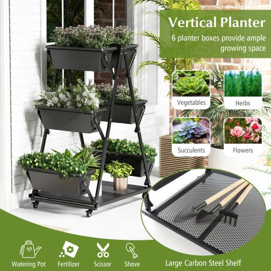  - 3 - Tier Vertical Raised Garden Bed with 4 Wheels and 6 Container Boxes - Outdoor Style Company