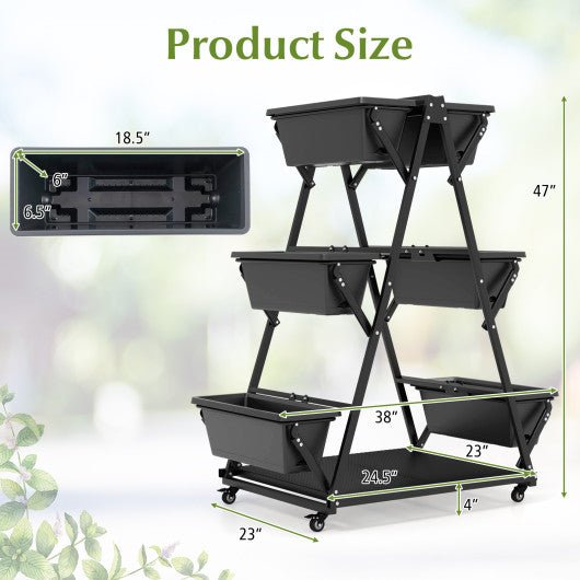  - 3 - Tier Vertical Raised Garden Bed with 4 Wheels and 6 Container Boxes - Outdoor Style Company