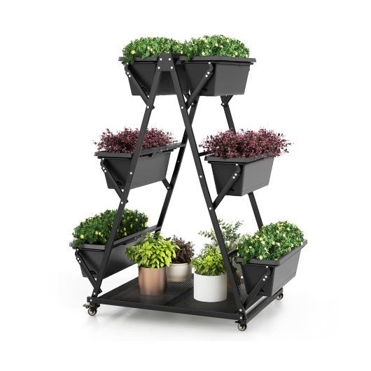  - 3 - Tier Vertical Raised Garden Bed with 4 Wheels and 6 Container Boxes - Outdoor Style Company