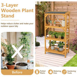  - 3 - Tier Wooden Plant Stand with Weatherproof Asphalt Roof for Patio - Outdoor Style Company